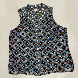 Cabi tank blue and yellow abstract flower patterned blouse. Size large.